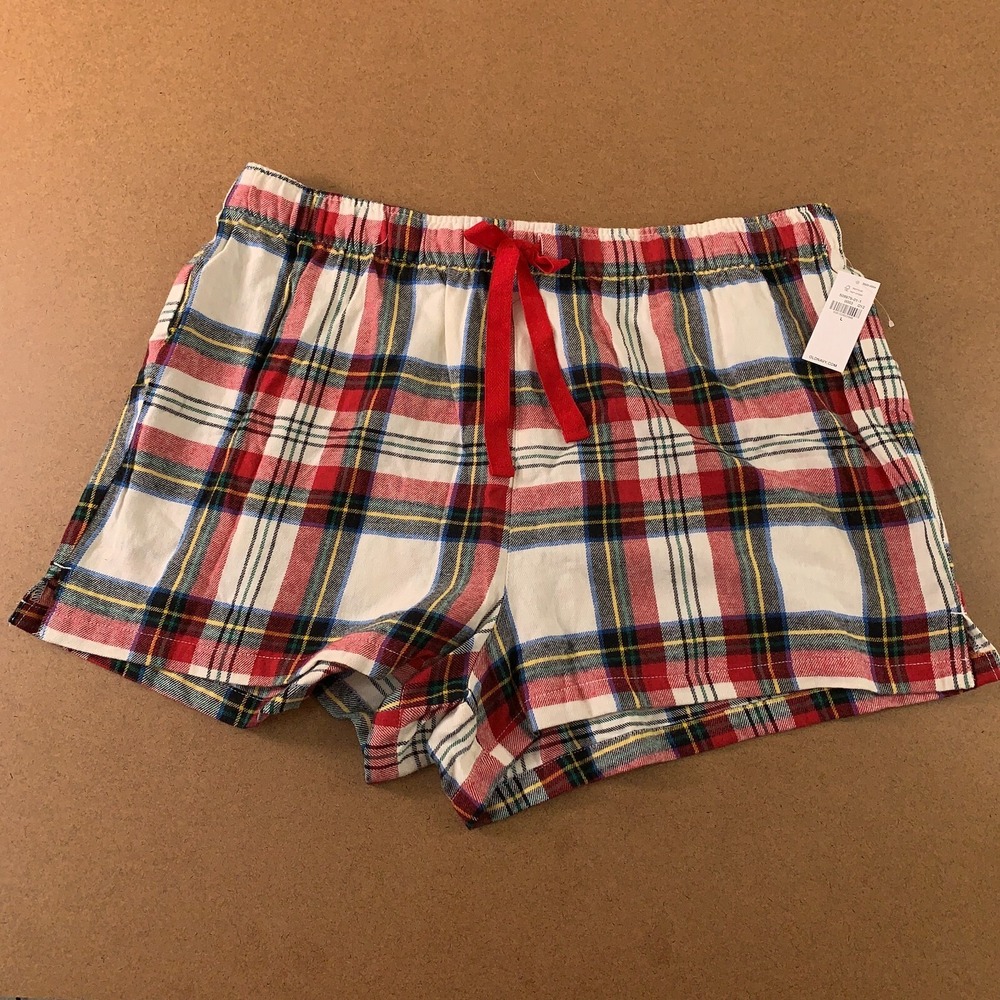 Old Navy Womens Size Large White Tartan Plaid Mid-Rise Flannel Pajama Short NWT